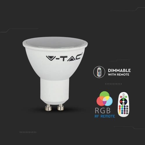 V-TAC RF Távirányítható LED spotlámpa  GU10 MR16 5.5W 100° RGB + 3000K spot - 212778